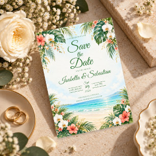 Save The Date Mariage Floral Tropical de Plage