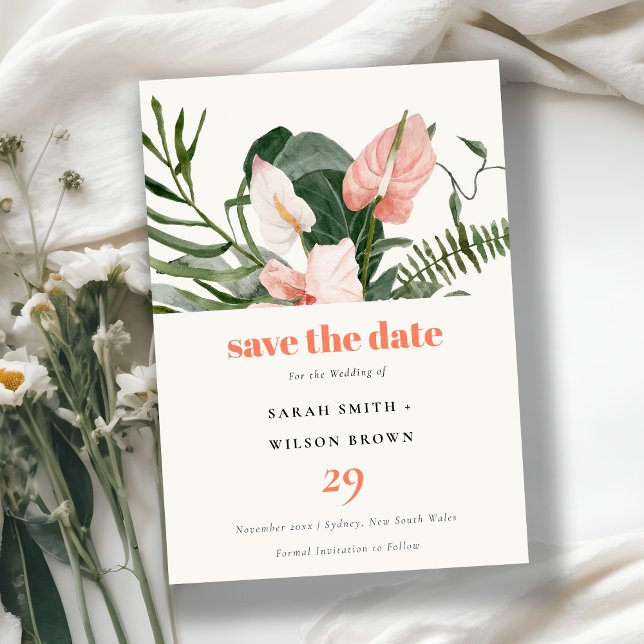 Save The Date Mariage floral tropical vibrant Peach Blush Boho (Créateur téléchargé)