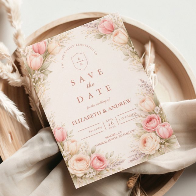 Save The Date Mariage Floral Tulipe Rose Élégant (Créateur téléchargé)
