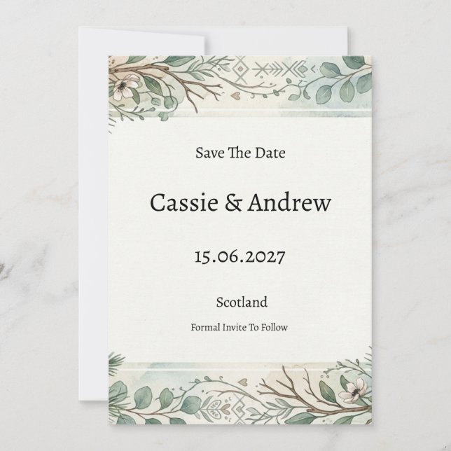 Save The Date Mariage Floral Végétal (Devant)