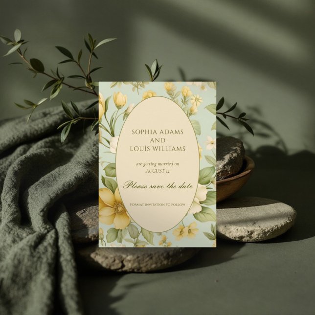 Save The Date Mariage floral vert doux et beige (Créateur téléchargé)