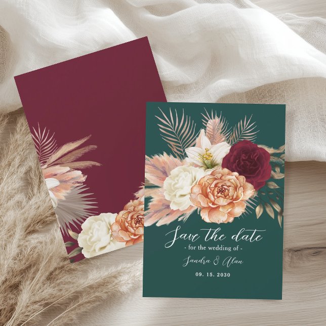 Save The Date Mariage Floral Vert Émeraude (Créateur téléchargé)