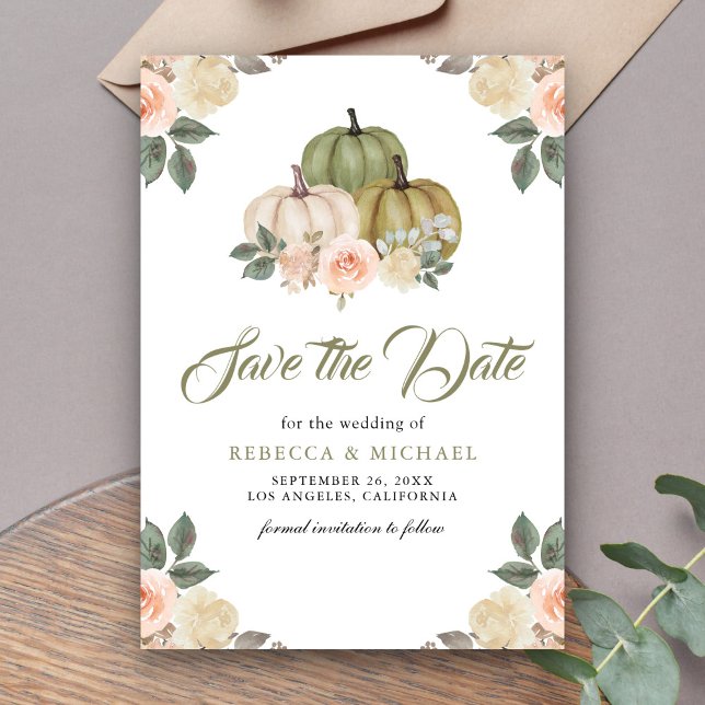 Save The Date Mariage Floral Vert Sauge Citrouille Pêche (Créateur téléchargé)