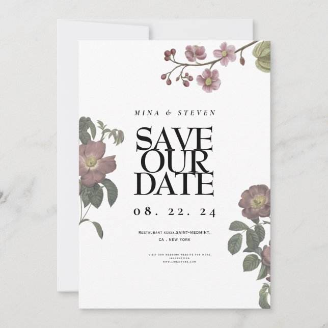 Save The Date Mariage floral vintage (Devant)