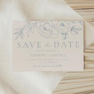 Save The Date Mariage Floral Vintage Bleu Élégant