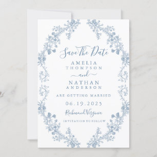 Save The Date Mariage Floral Vintage Bleu Enregistrer La Date