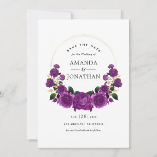 Save The Date Mariage Floral Vintage violet et or