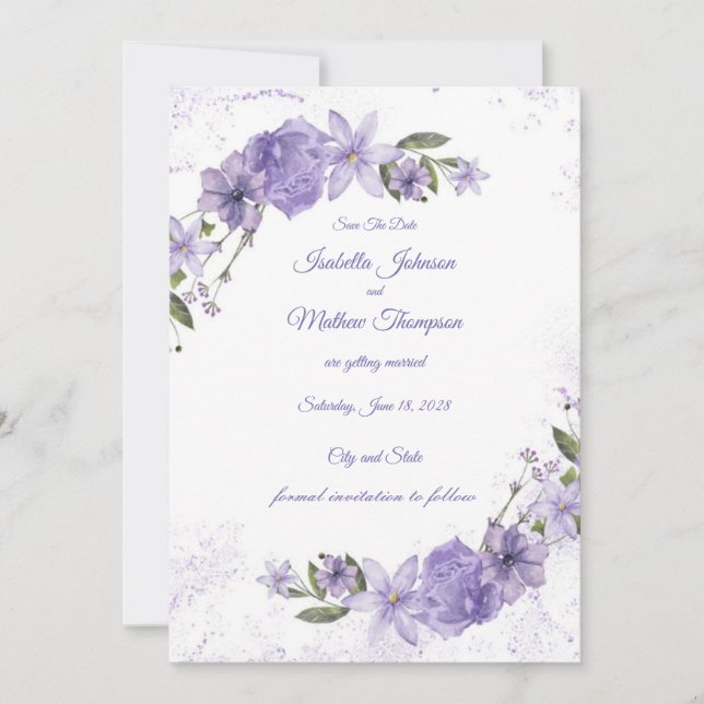 Save The Date Mariage Floral Violet (Devant)