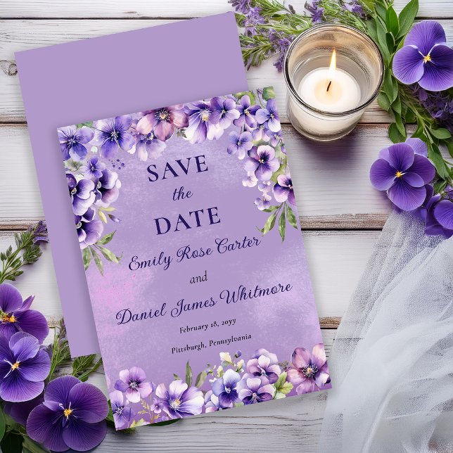 Save The Date Mariage floral violet élégant  (Elegant Violet Floral Wedding Save the Date)