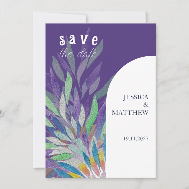 Save The Date Mariage Floral Violet Élégant Beau (Devant)