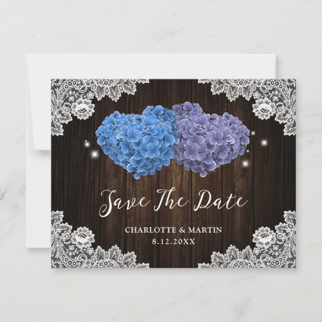 Save The Date Mariage Floral Violet et Bleu Enregistrer les cart (Devant)