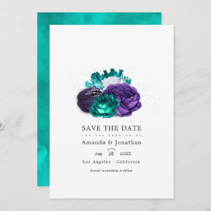 Save The Date Mariage floral violet et turquoise Photo Save the