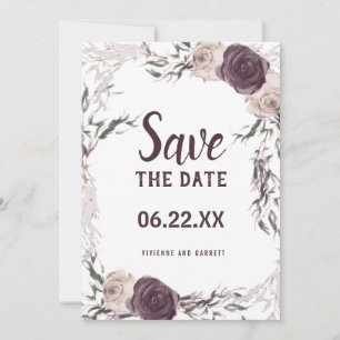 Save The Date Mariage floral violet foncé et rose pâle