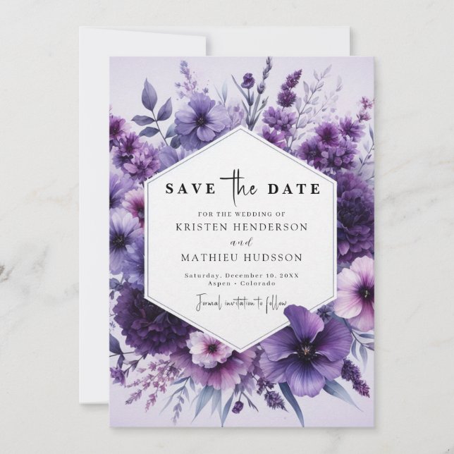 Save The Date Mariage floral violet romantique (Devant)