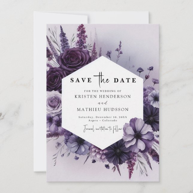 Save The Date Mariage floral violet romantique simple (Devant)