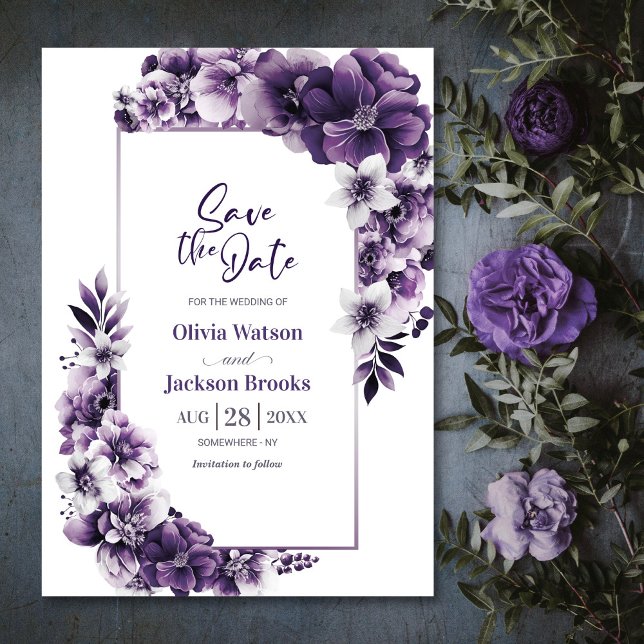 Save The Date Mariage floral violet rustique Enregistrer la date (Créateur téléchargé)