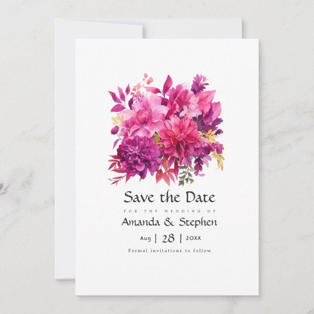 Save The Date Mariage floral Viva Magenta (Devant)