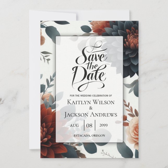 Save The Date Mariage Florales de l'Automne Rustique et Maussade (Devant)