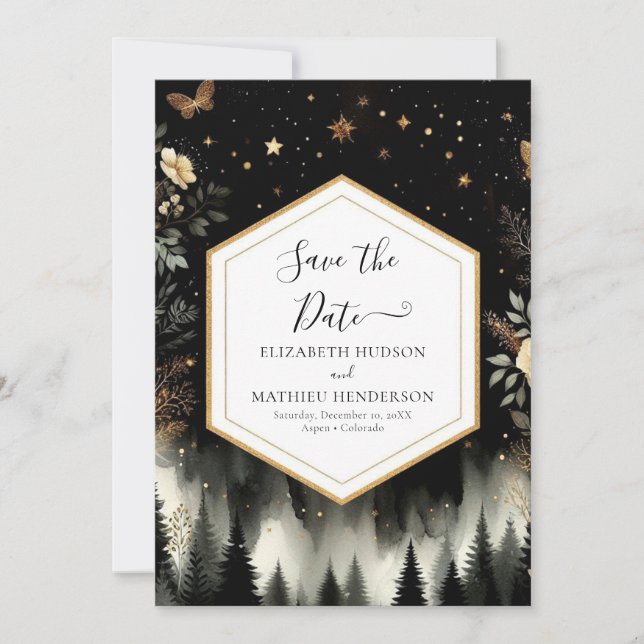 Save The Date Mariage forestier enchanté romantique minimal (Devant)