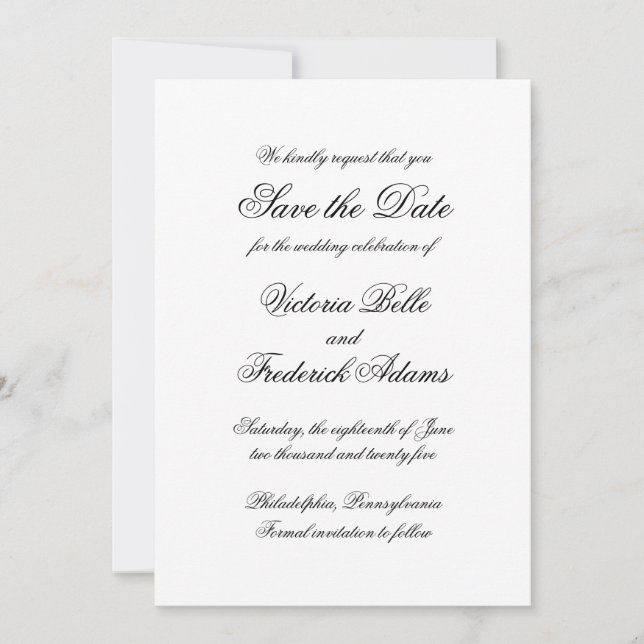 Save The Date Mariage Formel Calligraphie Élégante (Devant)