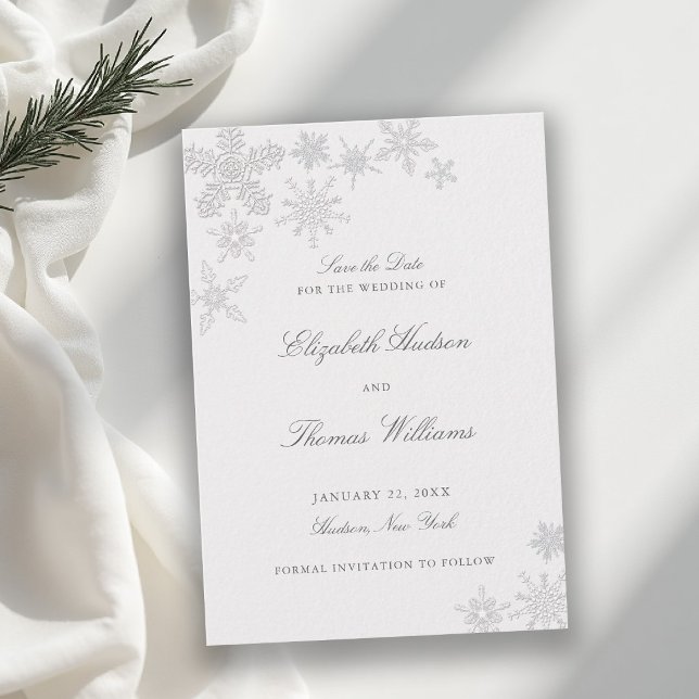 Save The Date Mariage Formel Classique de Conte de Fées Hivernal (winter wedding save the date modern classic snowflake snow frost wonderland elegant romantic frame)