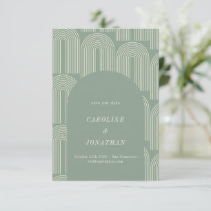 Save The Date Mariage Formel Moderne Ligne d'Arche Art Sage Vert