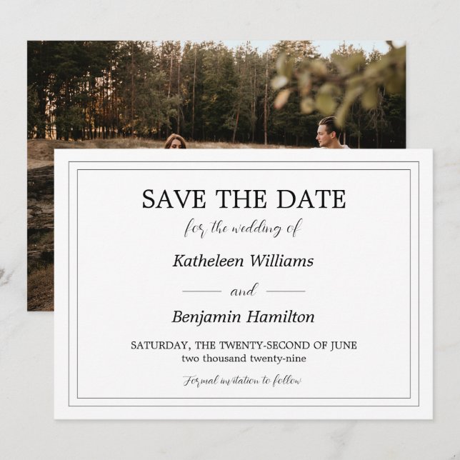 Save The Date Mariage Formel Photo Dos Noir Et Blanc (Devant / Derrière)