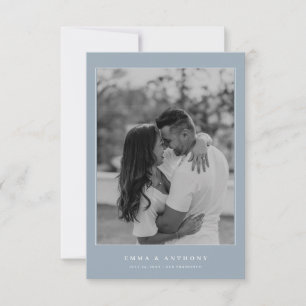 Save The Date Mariage Formel Vintage Bleu Poussiéreux Monogramme