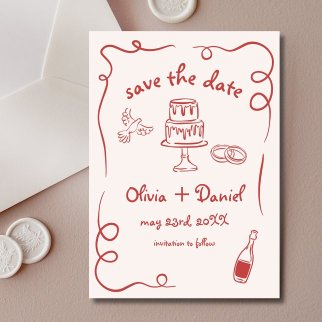 Save The Date Mariage Français Dessiné à la Main de Manière Fant (Créateur téléchargé)