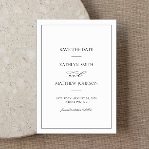 Save The Date Mariage frontalier minimaliste élégant noir et bla