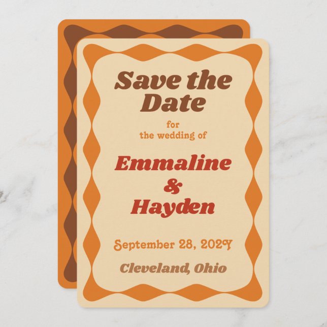 Save The Date Mariage frontalier orange super et Brown (Devant / Derrière)
