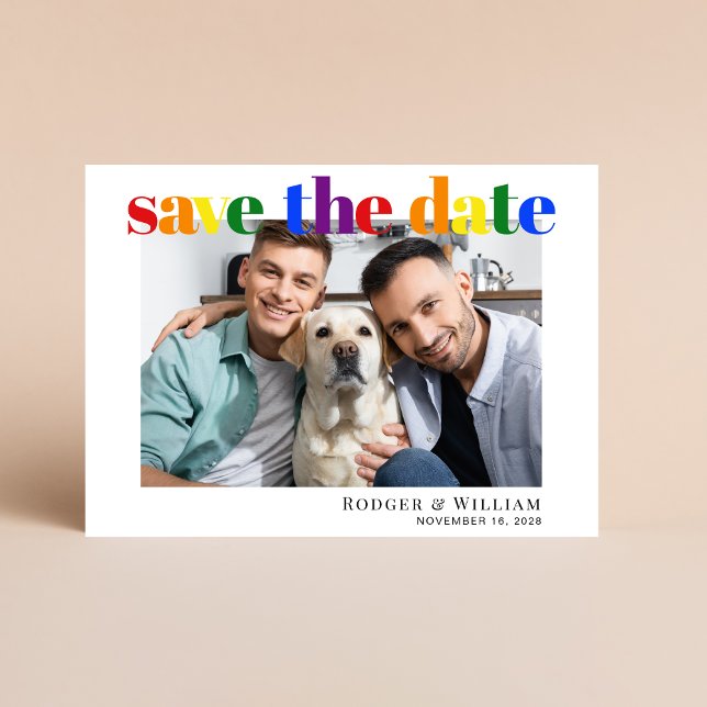 Save The Date Mariage Gay Rainbow Photo Enregistrer La Date (Upload a photo reflecting the love and joy of your engagement and upcoming wedding day)