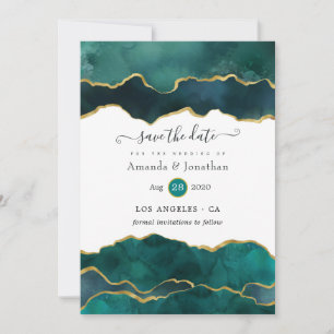 Save The Date Mariage géode agate sarcelle et or