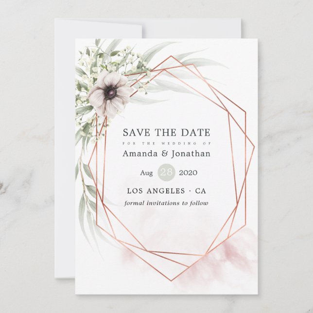 Save The Date Mariage géométrique à l'aquarelle Eucalyptus (Devant)