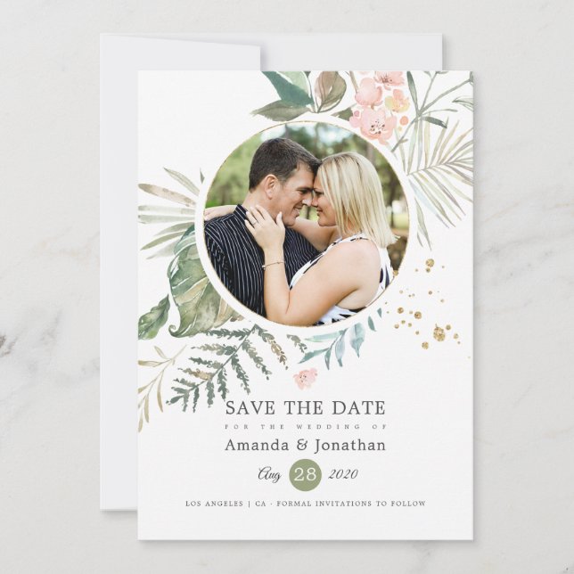 Save The Date Mariage géométrique à l'aquarelle Serenity Waterco (Devant)