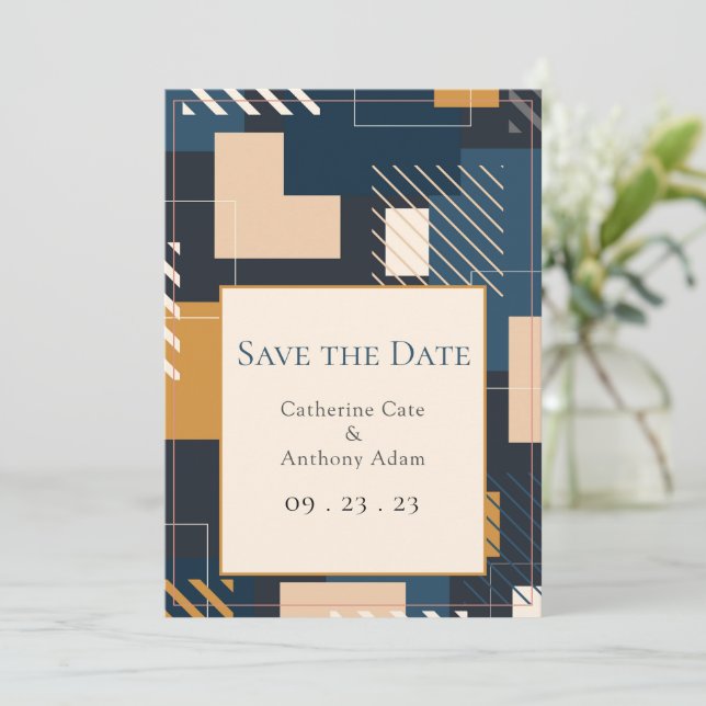 Save The Date Mariage géométrique Abstrait moderne (Debout devant)