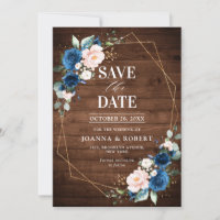 Mariage géométrique bois rustique bleu marine rose