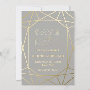 Save The Date Mariage géométrique de Dove Grey & Gold Enregistre
