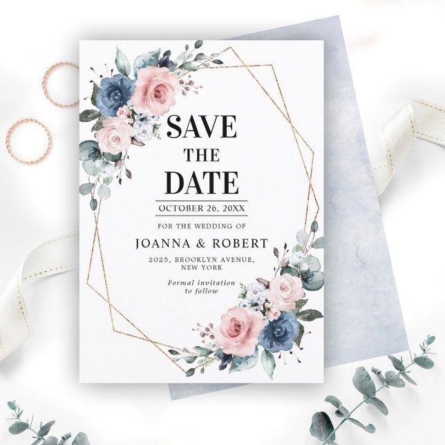 Save The Date Mariage géométrique Dusty Blue Mauve Eucalyptus (Créateur téléchargé)