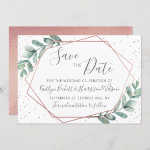Save The Date Mariage géométrique Eucalyptus Rose Gold