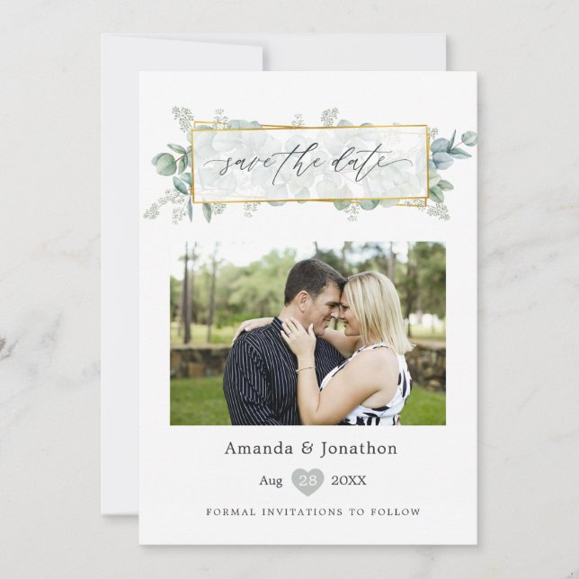 Save The Date Mariage géométrique Eucalyptus Silver Sage (Devant)