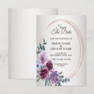 Save The Date Mariage Géométrique Floral Aquarelle Rose Rouge