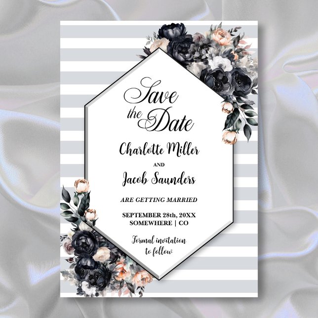 Save The Date Mariage géométrique floral noir (Créateur téléchargé)