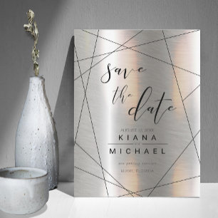 Save The Date Mariage géométrique métallique Argent/Noir ID648
