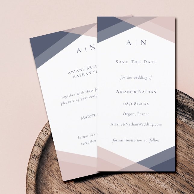 Save The Date Mariage géométrique moderne monogramme Navy & Blus (Créateur téléchargé)