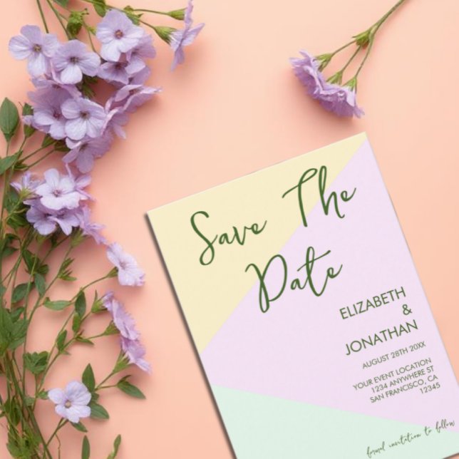 Save The Date Mariage géométrique Pastel Muet (Créateur téléchargé)