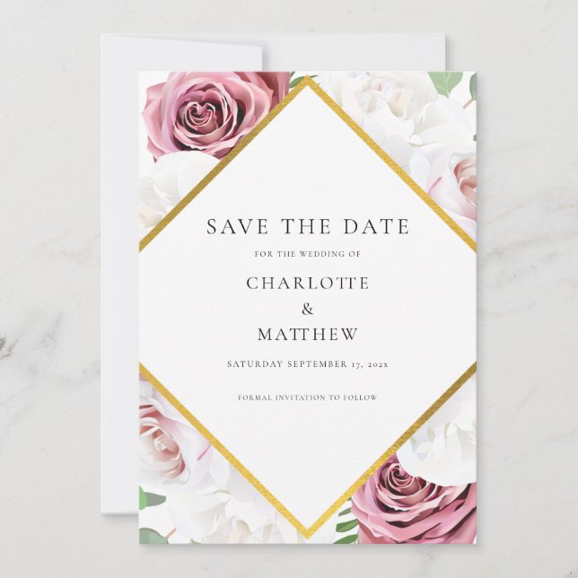 Save The Date Mariage géométrique rose floral (Devant)