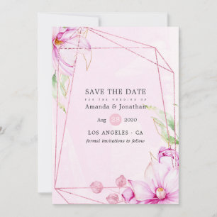 Save The Date Mariage géométrique rose Gold et rose Magnolia