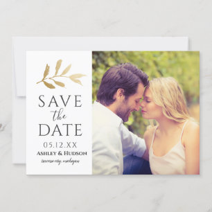 Save The Date Mariage Gold Branch Photo White