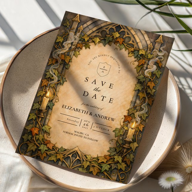 Save The Date Mariage gothique automnal de lierre enchanté (Créateur téléchargé)